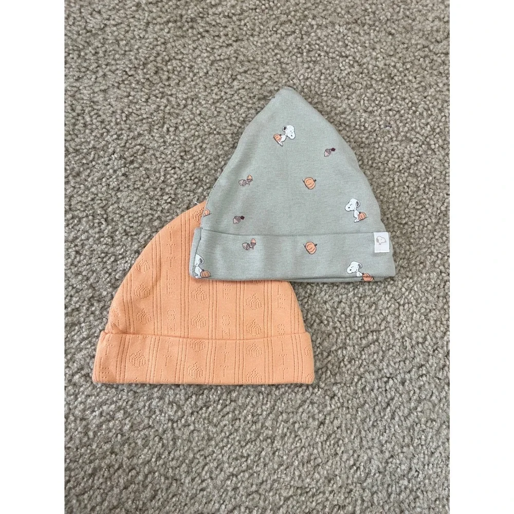Brand new Little Snoopy Baby Beanie Hat 0-6 Mon Peach‎ & Snoopy Print Cotton Set